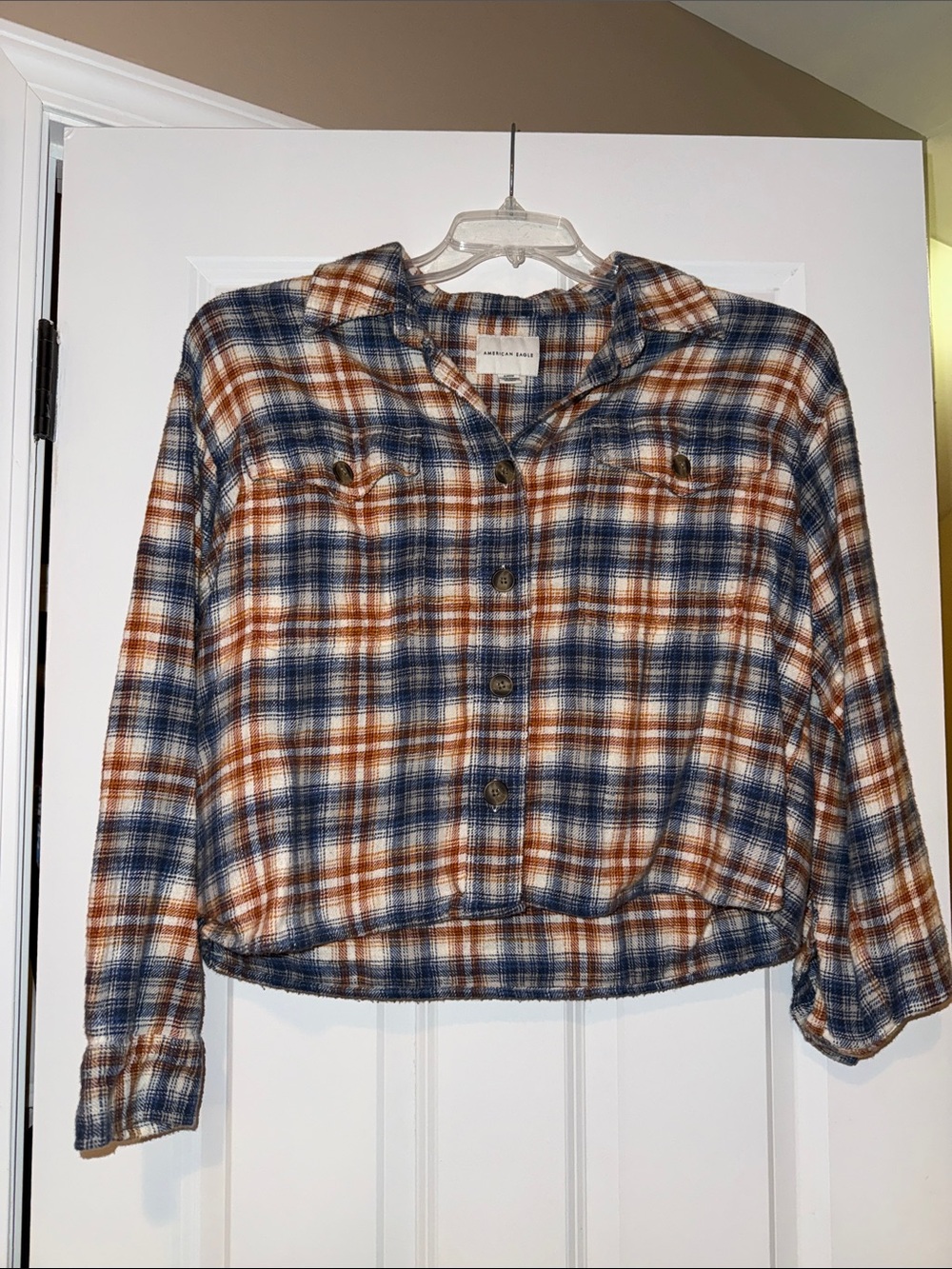 American Eagle Outfitters Cropped Plaid Button-Down Shirt
